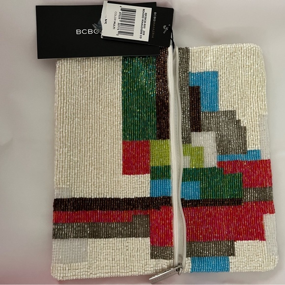 BCBG Maxazria Multicolour Beaded Clutch Purse Handbag, Ivory & Colors, NWT - Picture 8 of 16